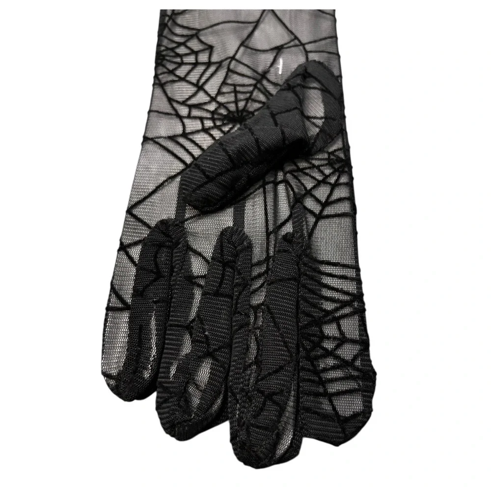 Halloween Black Spiderweb Lace Trim‎ Mesh Short Gloves Costume Accessory NEW